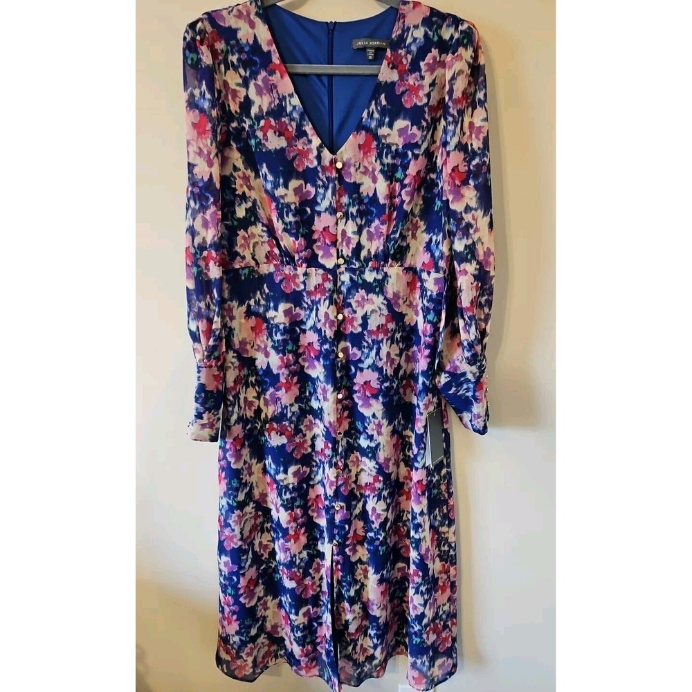 Julia Jordan Dress Woman 10 Blue Pink Floral Midi Maxi Boho CottageCore Garden